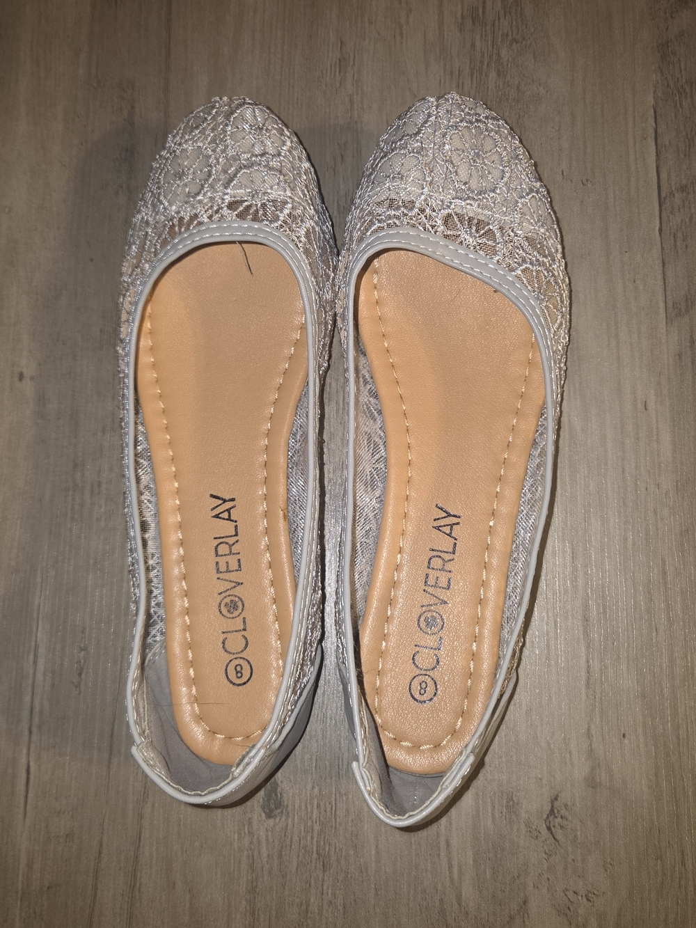 Cloverlay Kelly Silver Floral Crochet Lace Slip On Ballet Flats Size 8